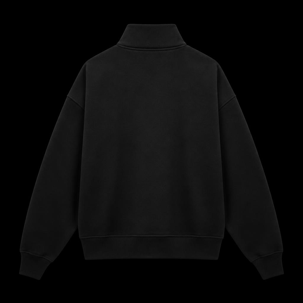Clean back of MANE matte black premium quarter zip